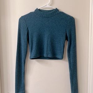 Teal cropped mock neck top